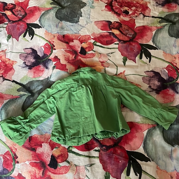 Baby Gap girl toddler blazer collar, puff sleeves 1 button pockets green 4 years - Picture 5 of 5